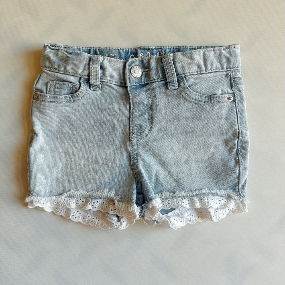 Cat & Jack Light Wash Denim Shorts w/ White Eyelet Trim | Toddler Girls